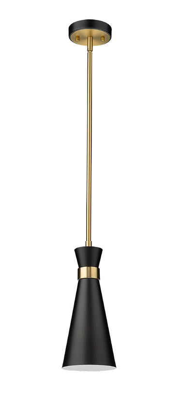 Z-Lite Soriano 6" 1-Light Matte Black and Heritage Brass Mini Pendant Light With Metal Shade