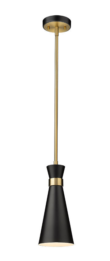Z-Lite Soriano 6" 1-Light Matte Black and Heritage Brass Mini Pendant Light With Metal Shade