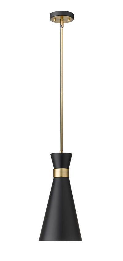 Z-Lite Soriano 8" 1-Light Matte Black and Heritage Brass Pendant Light