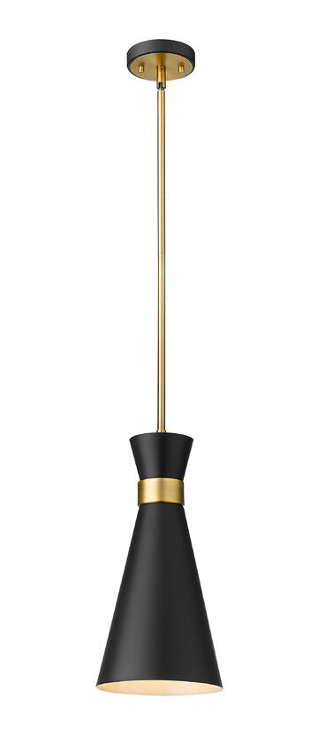 Z-Lite Soriano 8" 1-Light Matte Black and Heritage Brass Pendant Light