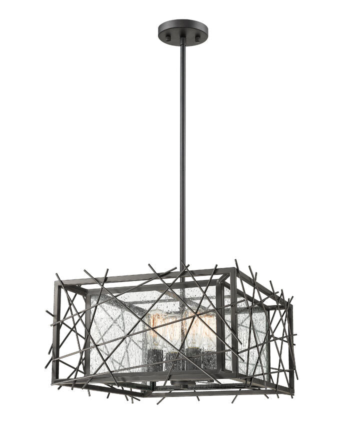 Z-Lite Stanwood 18" 4-Light Bronze Pendant Light With Water Droplet Glass Shade