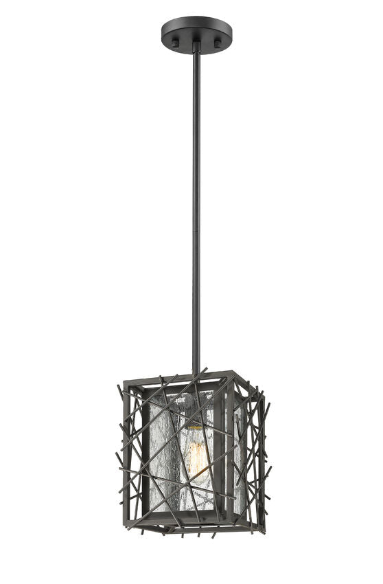 Z-Lite Stanwood 8" 1-Light Bronze Pendant Light With Water Droplet Glass Shade