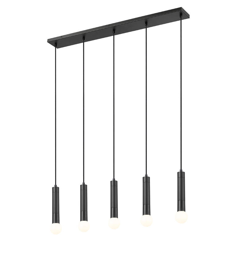 Z-Lite Stari 5-Light Medium Bulb Base Matte Black Steel Frame Linear Chandelier