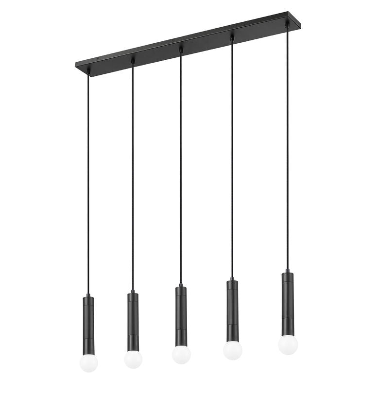 Z-Lite Stari 5-Light Medium Bulb Base Matte Black Steel Frame Linear Chandelier