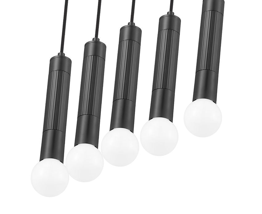 Z-Lite Stari 5-Light Medium Bulb Base Matte Black Steel Frame Linear Chandelier