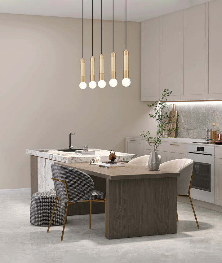 Z-Lite Stari 5-Light Medium Bulb Base Modern Gold Steel Frame Linear Chandelier