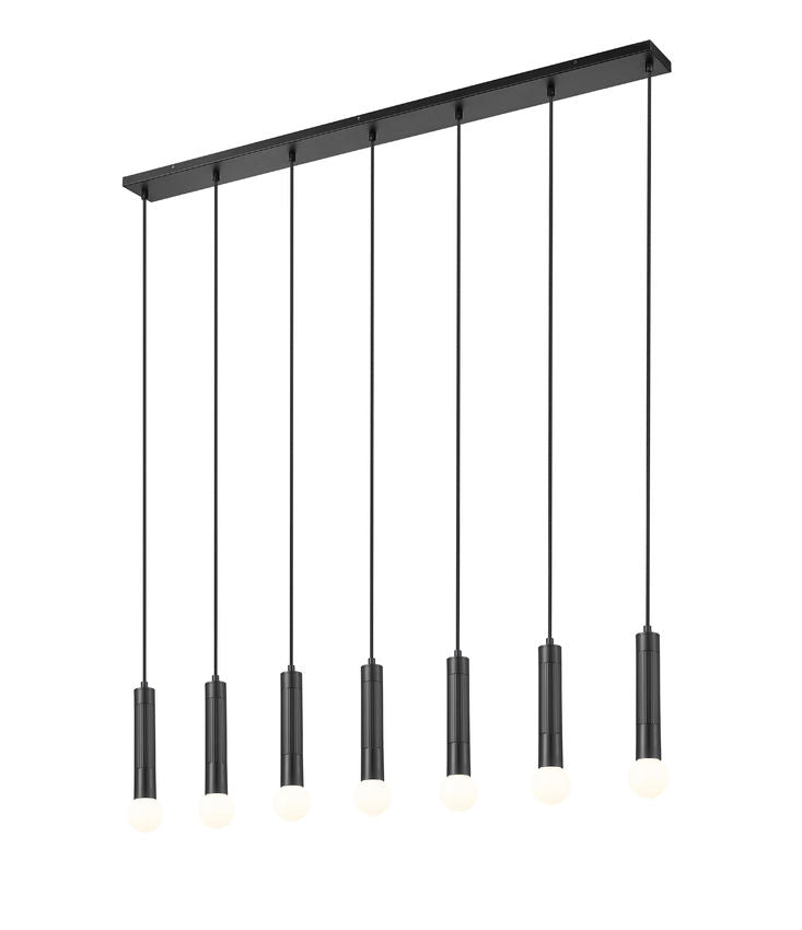 Z-Lite Stari 7-Light Medium Bulb Base Matte Black Steel Frame Linear Chandelier