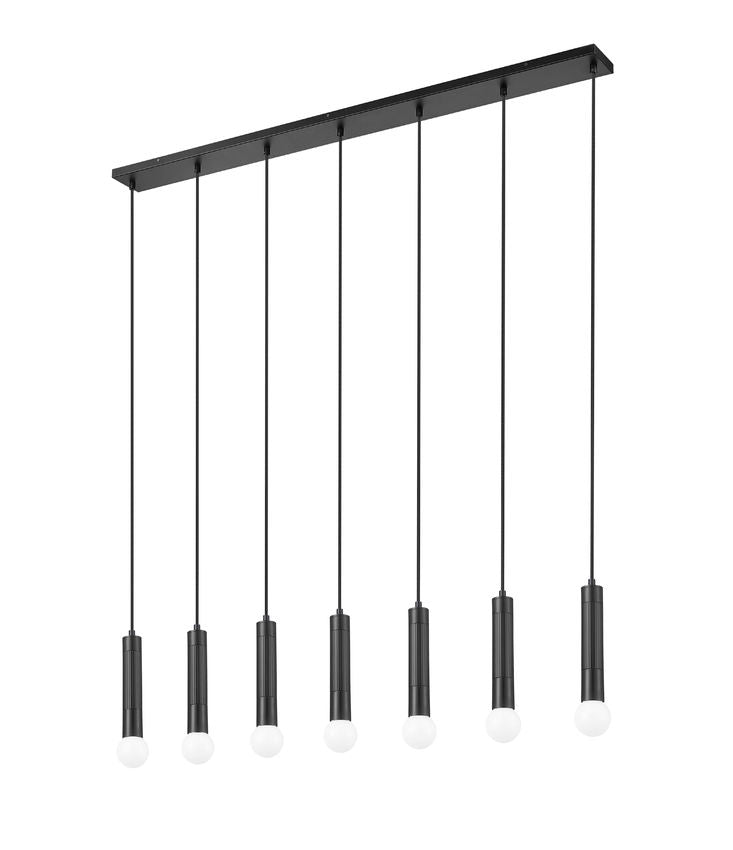 Z-Lite Stari 7-Light Medium Bulb Base Matte Black Steel Frame Linear Chandelier