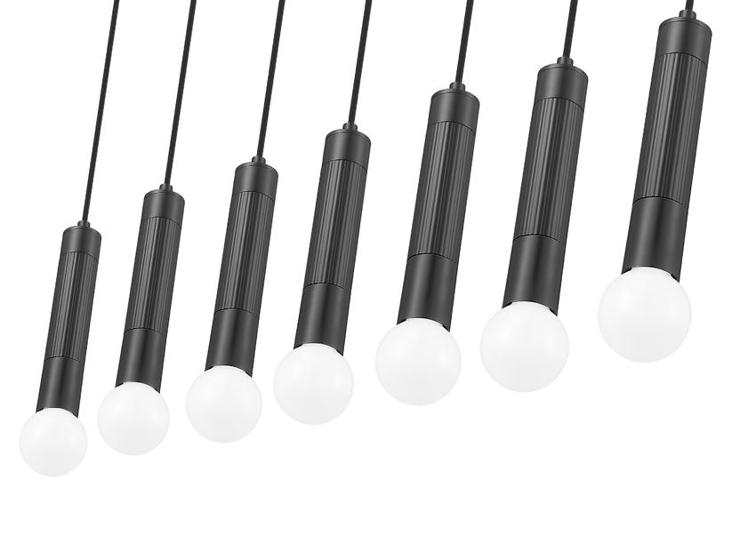 Z-Lite Stari 7-Light Medium Bulb Base Matte Black Steel Frame Linear Chandelier