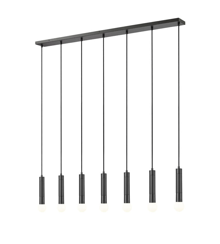 Z-Lite Stari 7-Light Medium Bulb Base Matte Black Steel Frame Linear Chandelier
