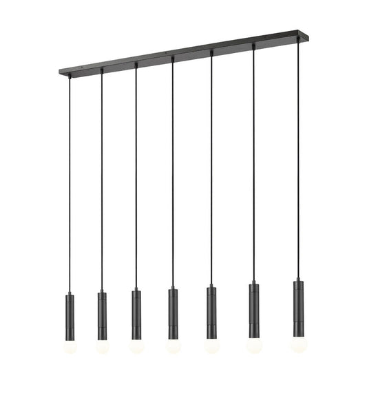 Z-Lite Stari 7-Light Medium Bulb Base Matte Black Steel Frame Linear Chandelier