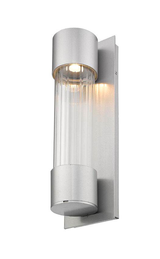 Z-Lite Striate 5" W x 17" H 1-Light LED Silver Outdoor Wall Sconce With Clear Optic Glass Shade