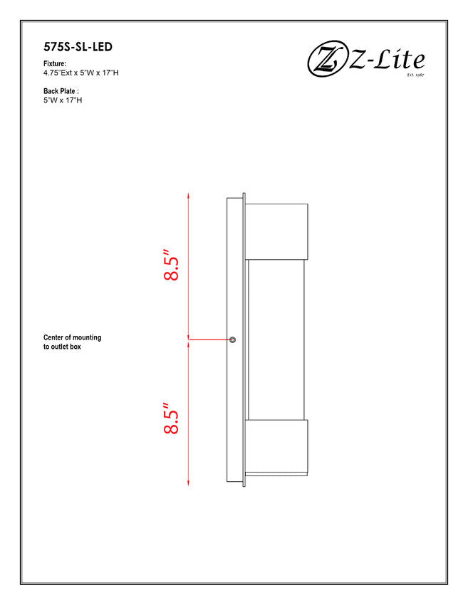 Z-Lite Striate 5" W x 17" H 1-Light LED Silver Outdoor Wall Sconce With Clear Optic Glass Shade