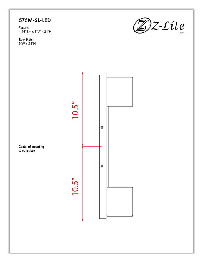 Z-Lite Striate 5" W x 21" H 1-Light LED Silver Outdoor Wall Sconce With Clear Optic Glass Shade