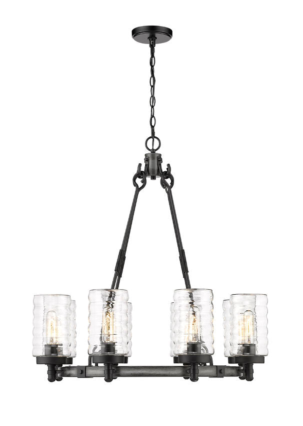 Z-Lite Tahoe 29" 8-Light Ashen Barnboard Outdoor Pendant Light With Clear Glass Shade