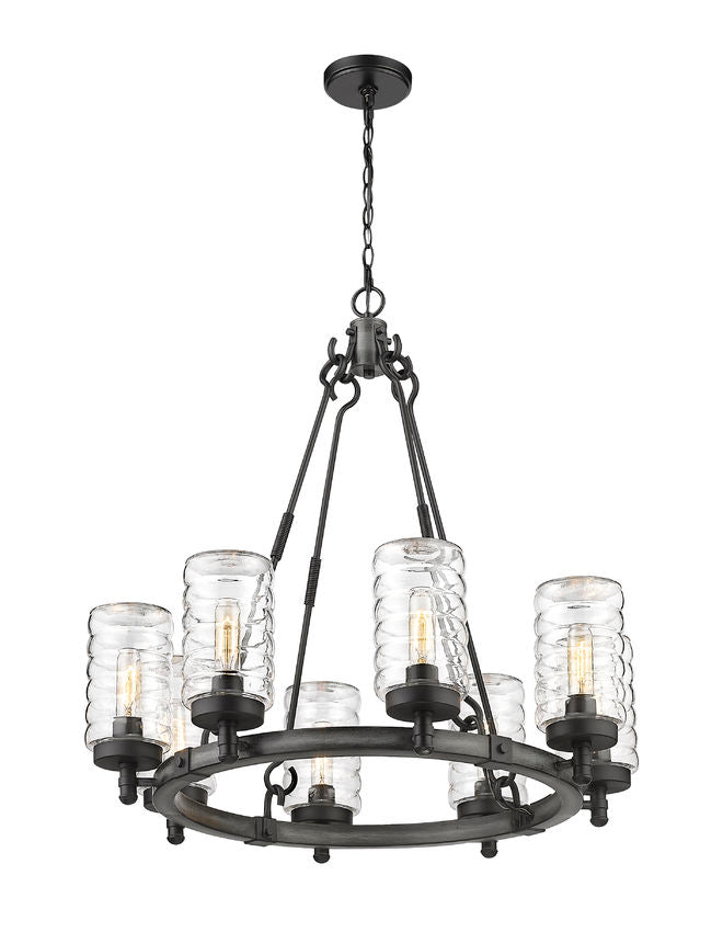 Z-Lite Tahoe 29" 8-Light Ashen Barnboard Outdoor Pendant Light With Clear Glass Shade