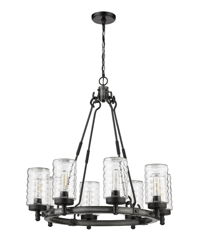 Z-Lite Tahoe 29" 8-Light Ashen Barnboard Outdoor Pendant Light With Clear Glass Shade