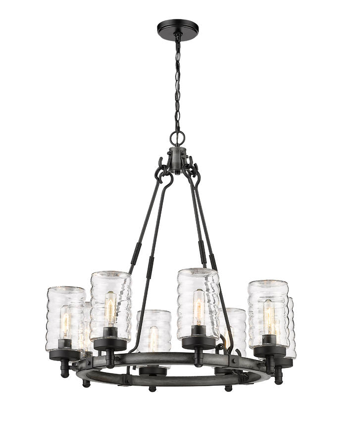 Z-Lite Tahoe 29" 8-Light Ashen Barnboard Outdoor Pendant Light With Clear Glass Shade