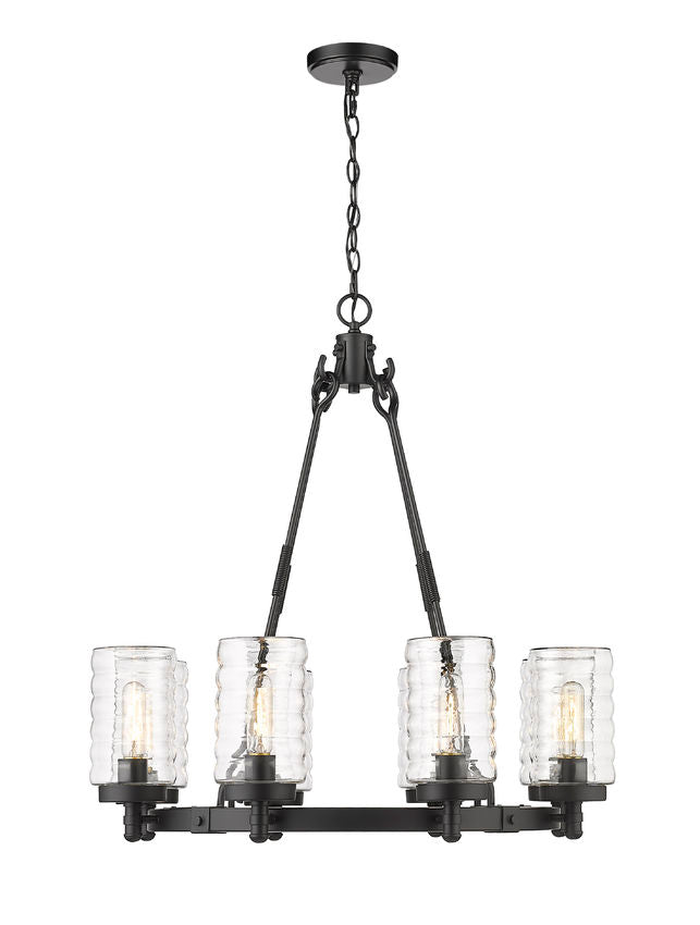 Z-Lite Tahoe 29" 8-Light Matte Black Outdoor Pendant Light With Clear Glass Shade