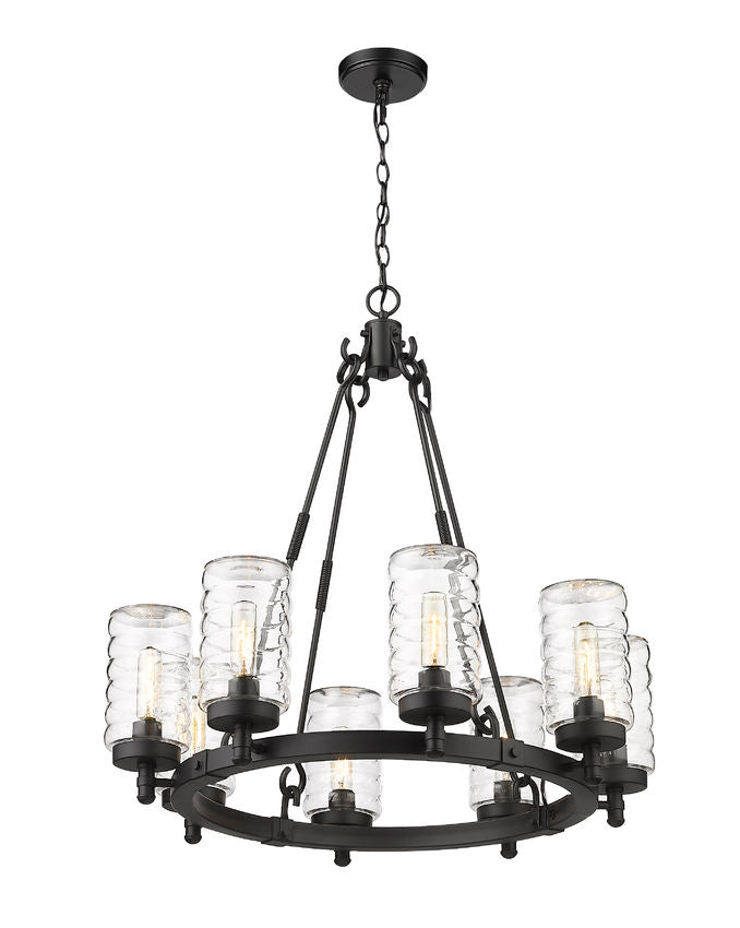 Z-Lite Tahoe 29" 8-Light Matte Black Outdoor Pendant Light With Clear Glass Shade