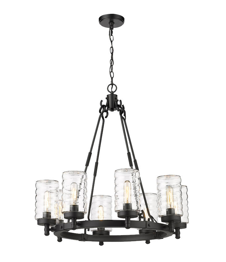 Z-Lite Tahoe 29" 8-Light Matte Black Outdoor Pendant Light With Clear Glass Shade