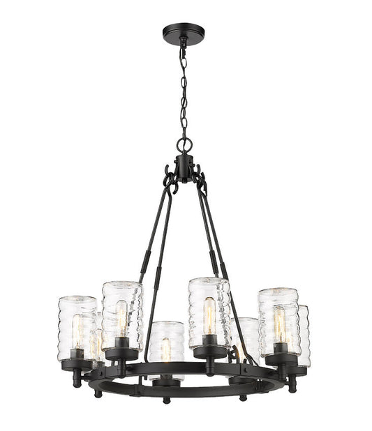 Z-Lite Tahoe 29" 8-Light Matte Black Outdoor Pendant Light With Clear Glass Shade