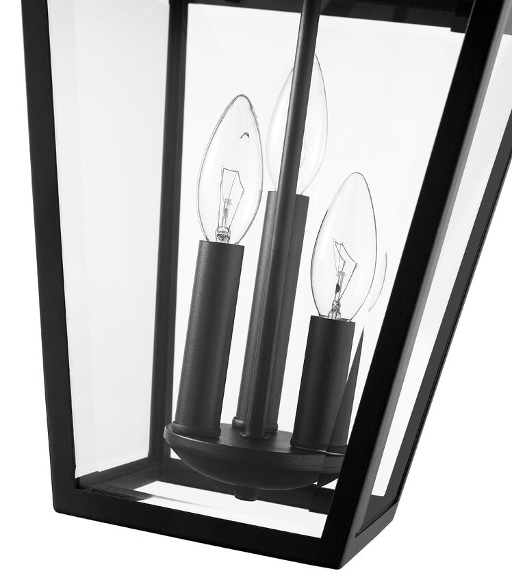 Z-Lite Talbot 10" 3-Light Black Outdoor Chain Mount Ceiling Fixture With Clear Beveled Glass Shade