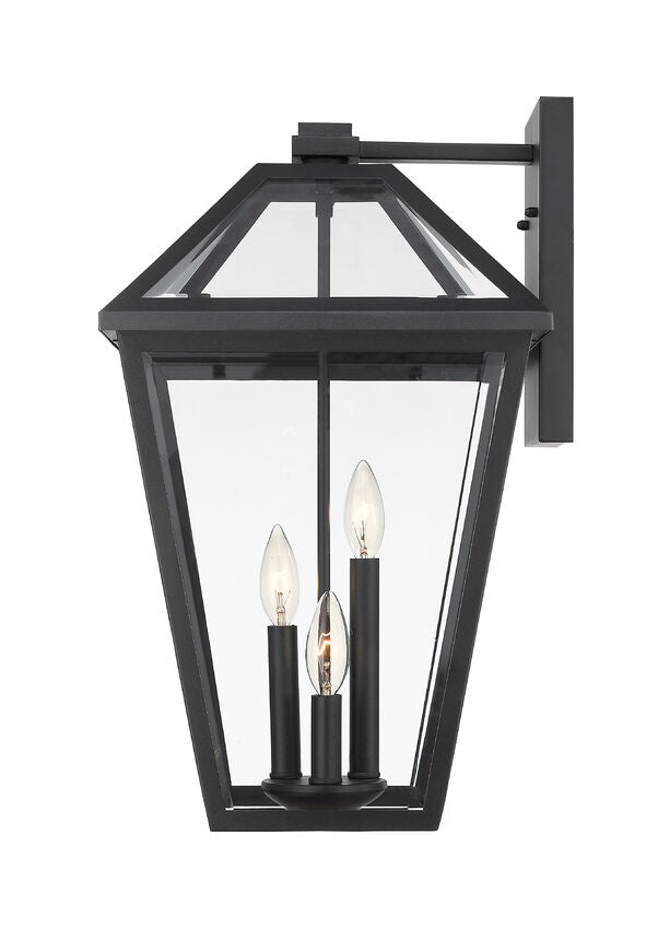 Z-Lite Talbot 10" 3-Light Black Stainless Steel Outdoor Wall Sconce With Clear Beveled Glass Shade