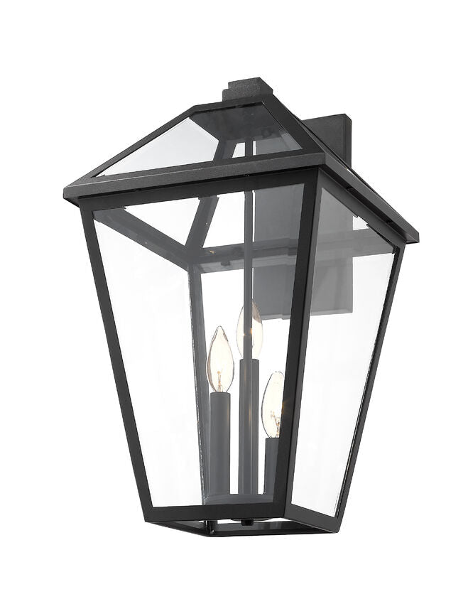 Z-Lite Talbot 10" 3-Light Black Stainless Steel Outdoor Wall Sconce With Clear Beveled Glass Shade