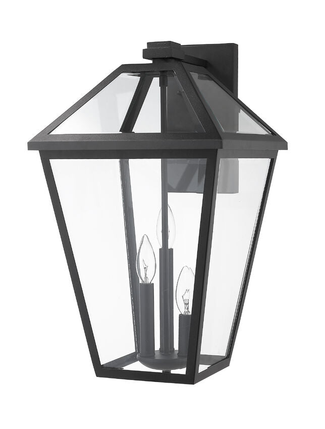 Z-Lite Talbot 10" 3-Light Black Stainless Steel Outdoor Wall Sconce With Clear Beveled Glass Shade