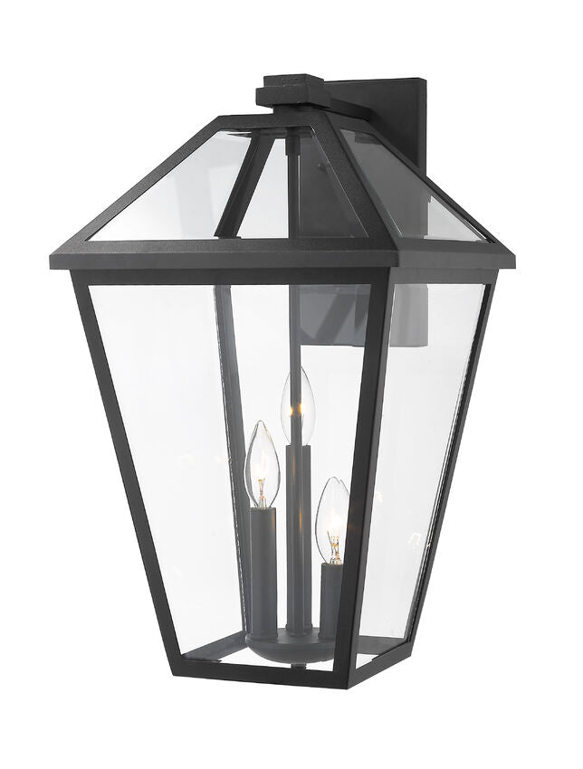 Z-Lite Talbot 10" 3-Light Black Stainless Steel Outdoor Wall Sconce With Clear Beveled Glass Shade