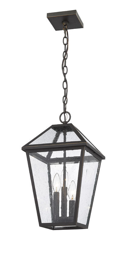 Z-Lite Talbot 10" 3-Light Oil Rubbed Bronze Outdoor Chain Mount Ceiling Fixture With Seedy Glass Shade