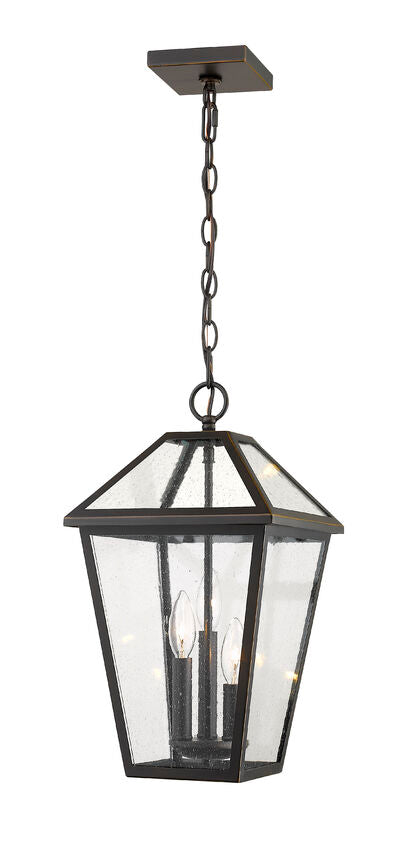 Z-Lite Talbot 10" 3-Light Oil Rubbed Bronze Outdoor Chain Mount Ceiling Fixture With Seedy Glass Shade