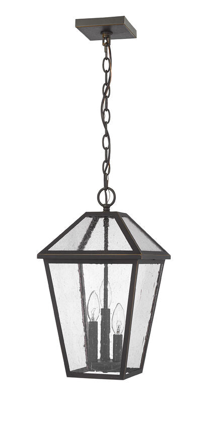 Z-Lite Talbot 10" 3-Light Oil Rubbed Bronze Outdoor Chain Mount Ceiling Fixture With Seedy Glass Shade