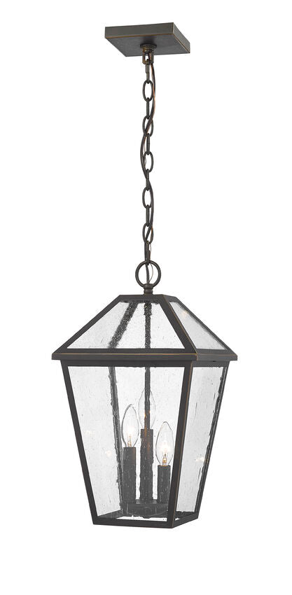 Z-Lite Talbot 10" 3-Light Oil Rubbed Bronze Outdoor Chain Mount Ceiling Fixture With Seedy Glass Shade