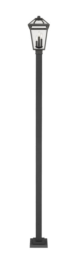 Z-Lite Talbot 10" W x 114" H 3-Light Black Stainless Steel and Aluminium Frame Clear Beveled Glass Shade Outdoor Post Mounted Fixture