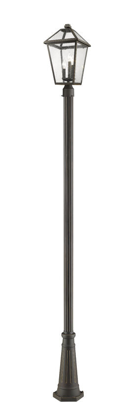 Z-Lite Talbot 10" W x 114" H 3-Light Oil Rubbed Bronze Stainless Steel and Aluminum Frame Clear Seedy Glass Shade Outdoor Post Mounted Fixture