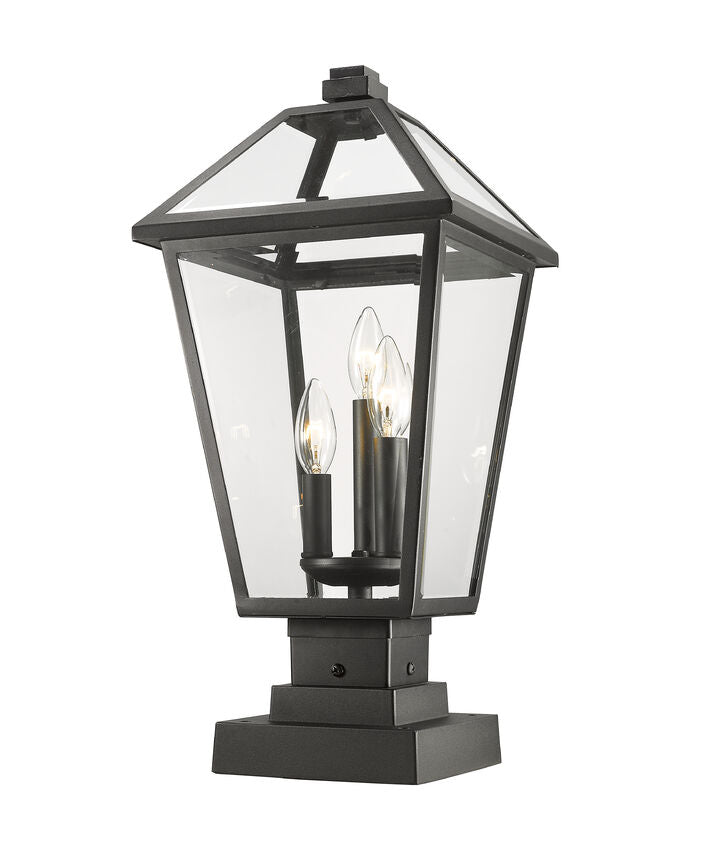 Z-Lite Talbot 10" W x 21" H 3-Light Black Outdoor Pier Mounted Fixture and Square Pier Mount Hardware With Clear Beveled Glass Shade