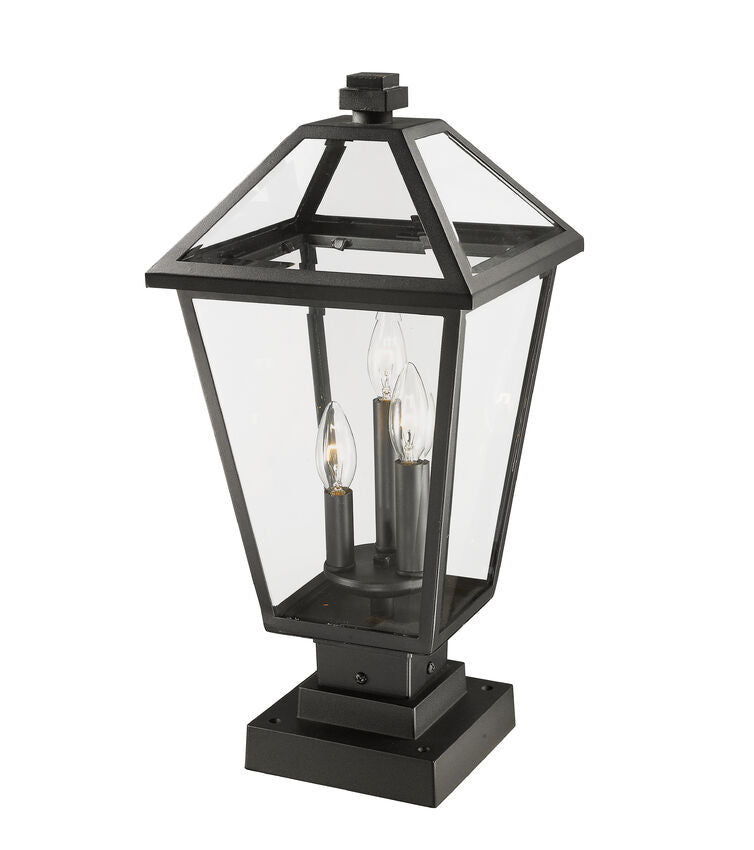 Z-Lite Talbot 10" W x 21" H 3-Light Black Outdoor Pier Mounted Fixture and Square Pier Mount Hardware With Clear Beveled Glass Shade
