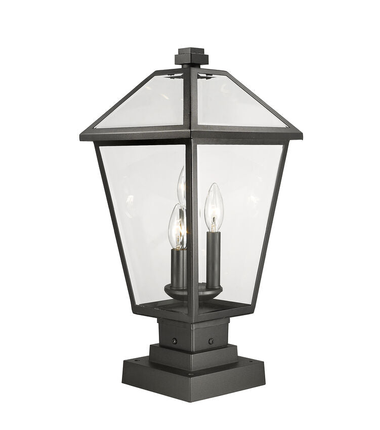 Z-Lite Talbot 10" W x 21" H 3-Light Black Outdoor Pier Mounted Fixture and Square Pier Mount Hardware With Clear Beveled Glass Shade