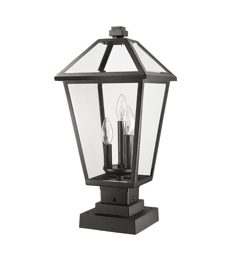 Z-Lite Talbot 10" W x 21" H 3-Light Black Outdoor Pier Mounted Fixture and Square Pier Mount Hardware With Clear Beveled Glass Shade