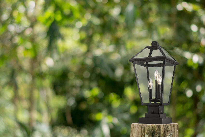 Z-Lite Talbot 10" W x 21" H 3-Light Black Outdoor Pier Mounted Fixture and Square Pier Mount Hardware With Clear Beveled Glass Shade