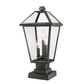 Z-Lite Talbot 10" W x 21" H 3-Light Black Outdoor Pier Mounted Fixture and Square Pier Mount Hardware With Clear Beveled Glass Shade