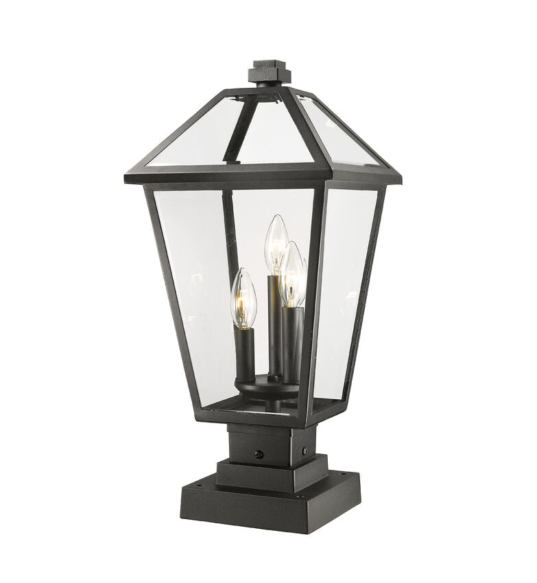 Z-Lite Talbot 10" W x 21" H 3-Light Black Outdoor Pier Mounted Fixture and Square Pier Mount Hardware With Clear Beveled Glass Shade