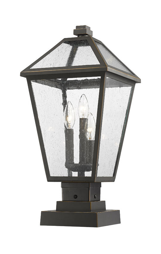 Z-Lite Talbot 10" W x 21" H 3-Light Oil Rubbed Bronze Outdoor Pier Mounted Fixture and Square Pier Mount Hardware With Seedy Glass Shade