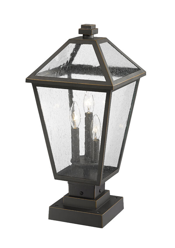 Z-Lite Talbot 10" W x 21" H 3-Light Oil Rubbed Bronze Outdoor Pier Mounted Fixture and Square Pier Mount Hardware With Seedy Glass Shade