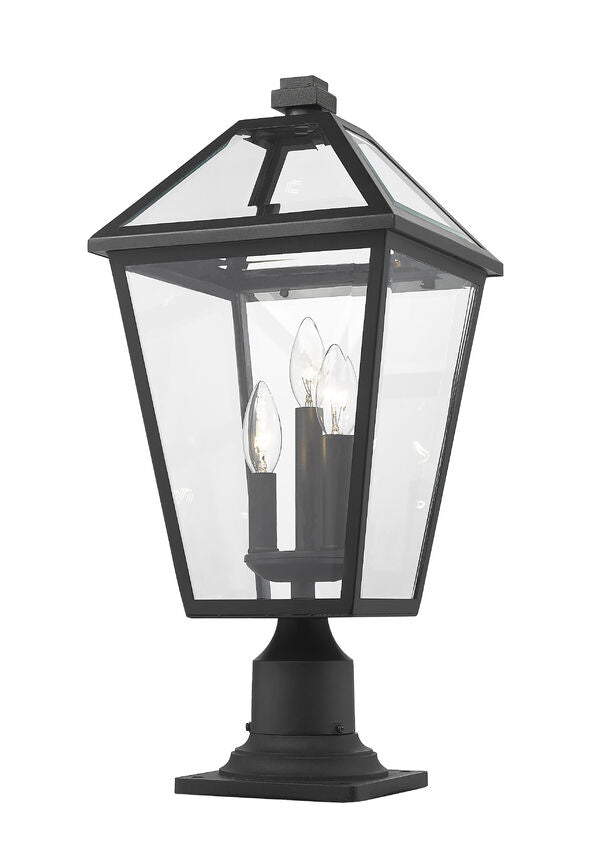 Z-Lite Talbot 10" W x 22" H 3-Light Black Outdoor Pier Mounted Fixture and Square Pier Mount Hardware With Clear Beveled Glass Shade