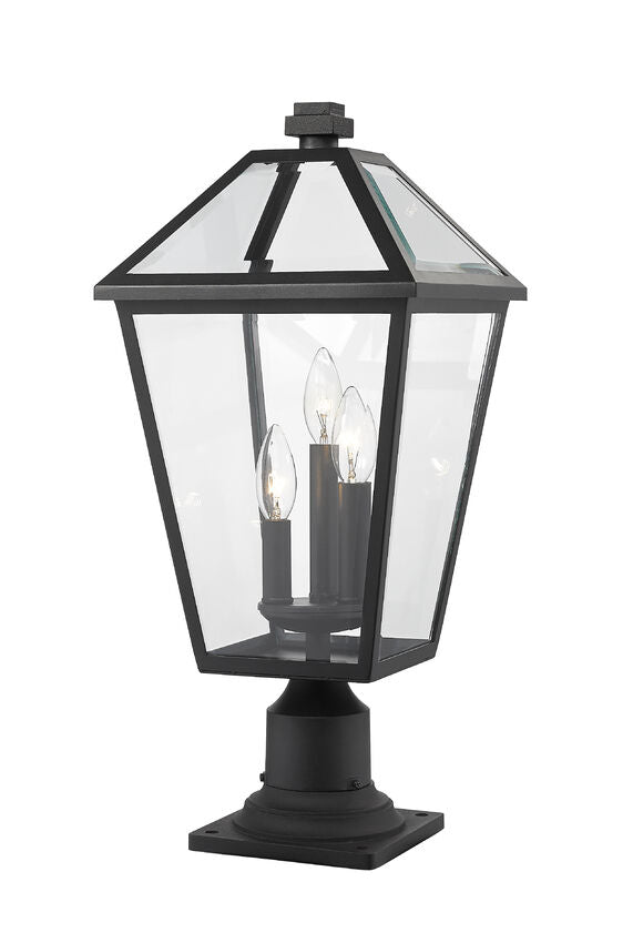 Z-Lite Talbot 10" W x 22" H 3-Light Black Outdoor Pier Mounted Fixture and Square Pier Mount Hardware With Clear Beveled Glass Shade