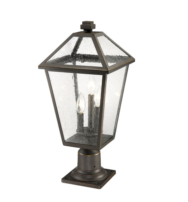 Z-Lite Talbot 10" W x 22" H 3-Light Oil Rubbed Bronze Outdoor Pier Mounted Fixture and Square Pier Mount Hardware With Seedy Glass Shade