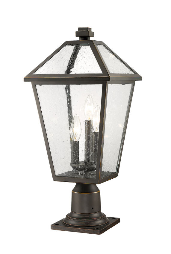 Z-Lite Talbot 10" W x 22" H 3-Light Oil Rubbed Bronze Outdoor Pier Mounted Fixture and Square Pier Mount Hardware With Seedy Glass Shade